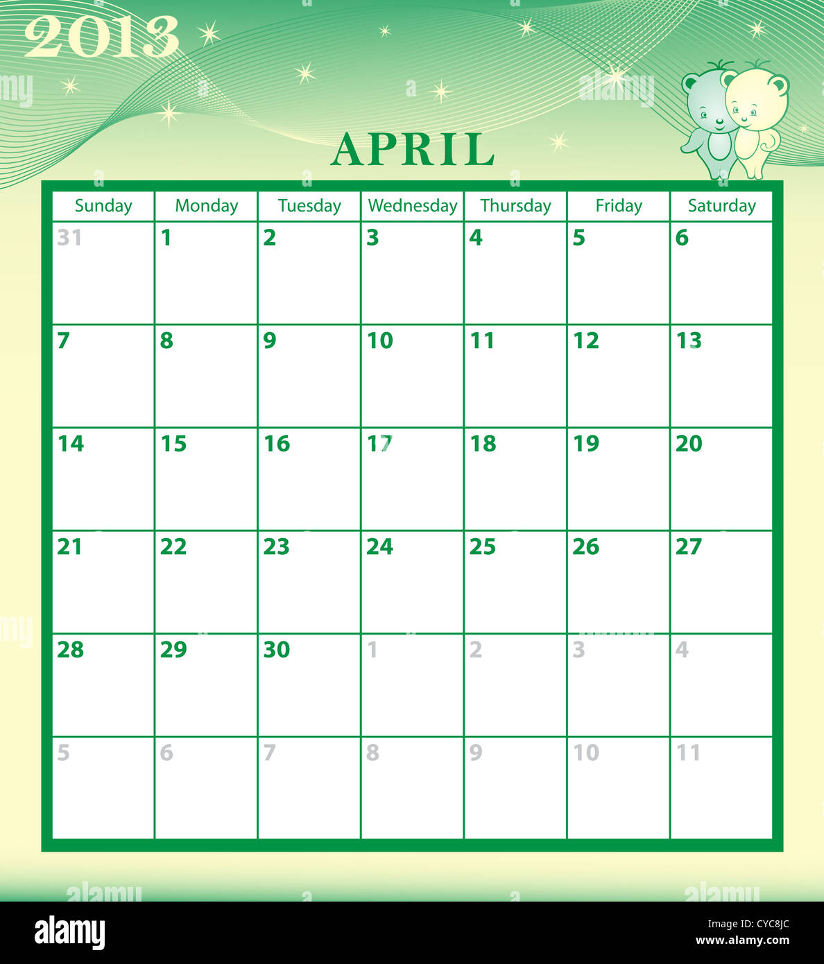 Printable Large Box Monthly Calendar