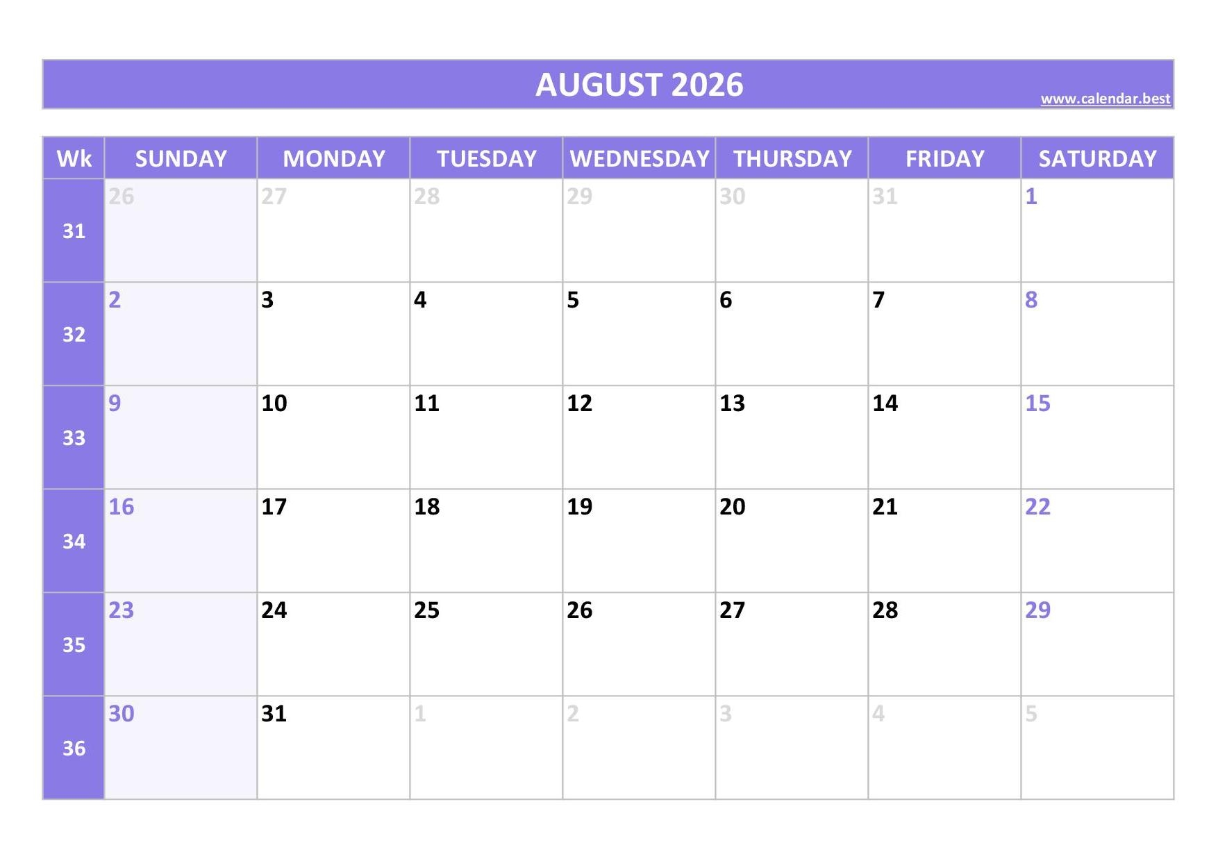 August 2026 Calendar Calendar best August 2026 Calendar Calendar best