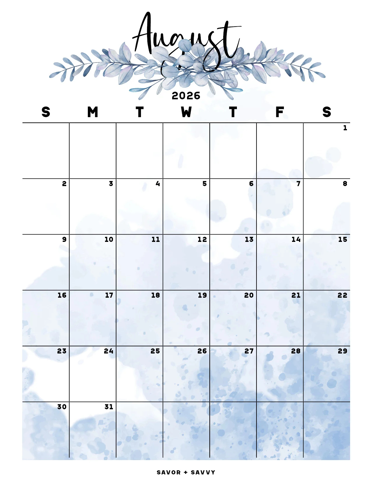 August 2026 Calendar Templates 14 Free Printables Savor Savvy August 2026 Calendar Templates 14 Free Printables Savor Savvy
