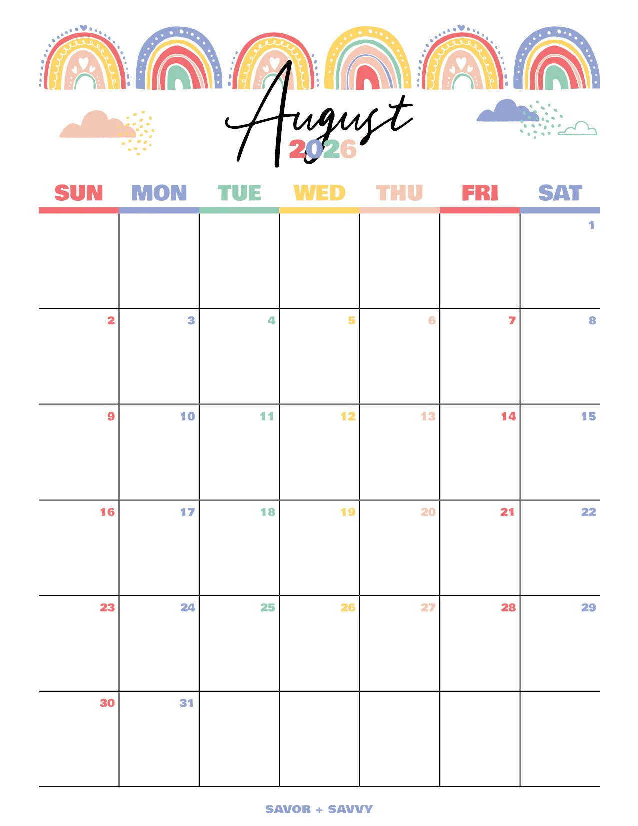 August 2026 Calendar Templates 14 Free Printables Savor Savvy August 2026 Calendar Templates 14 Free Printables Savor Savvy
