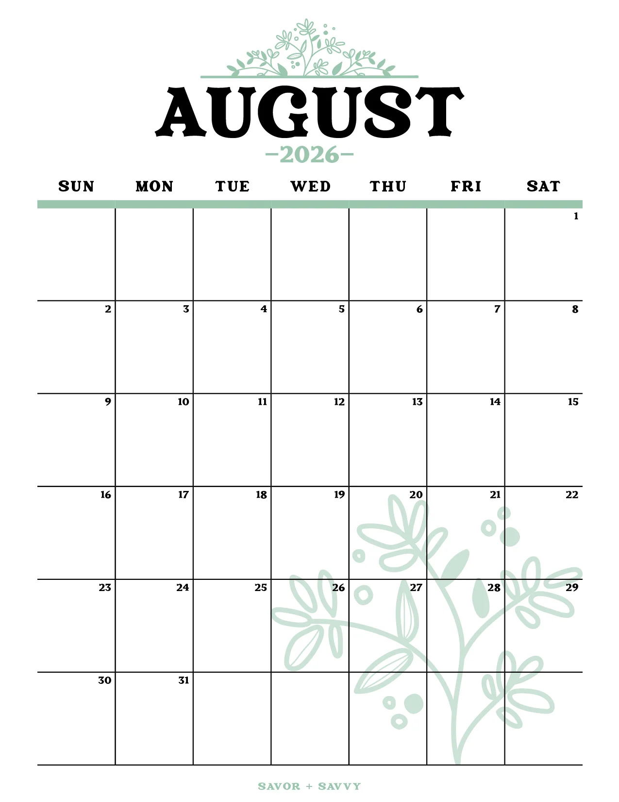 August 2026 Calendar Templates 14 Free Printables Savor Savvy August 2026 Calendar Templates 14 Free Printables Savor Savvy