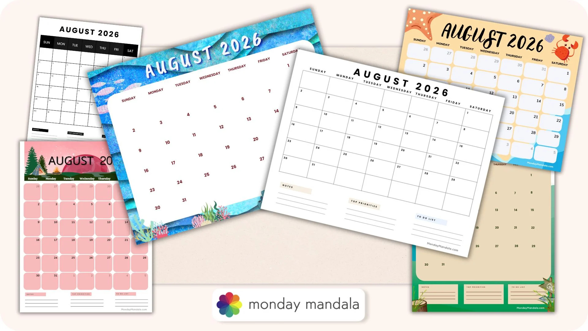 August 2026 Calendars 52 Free PDF Printables August 2026 Calendars 52 Free PDF Printables