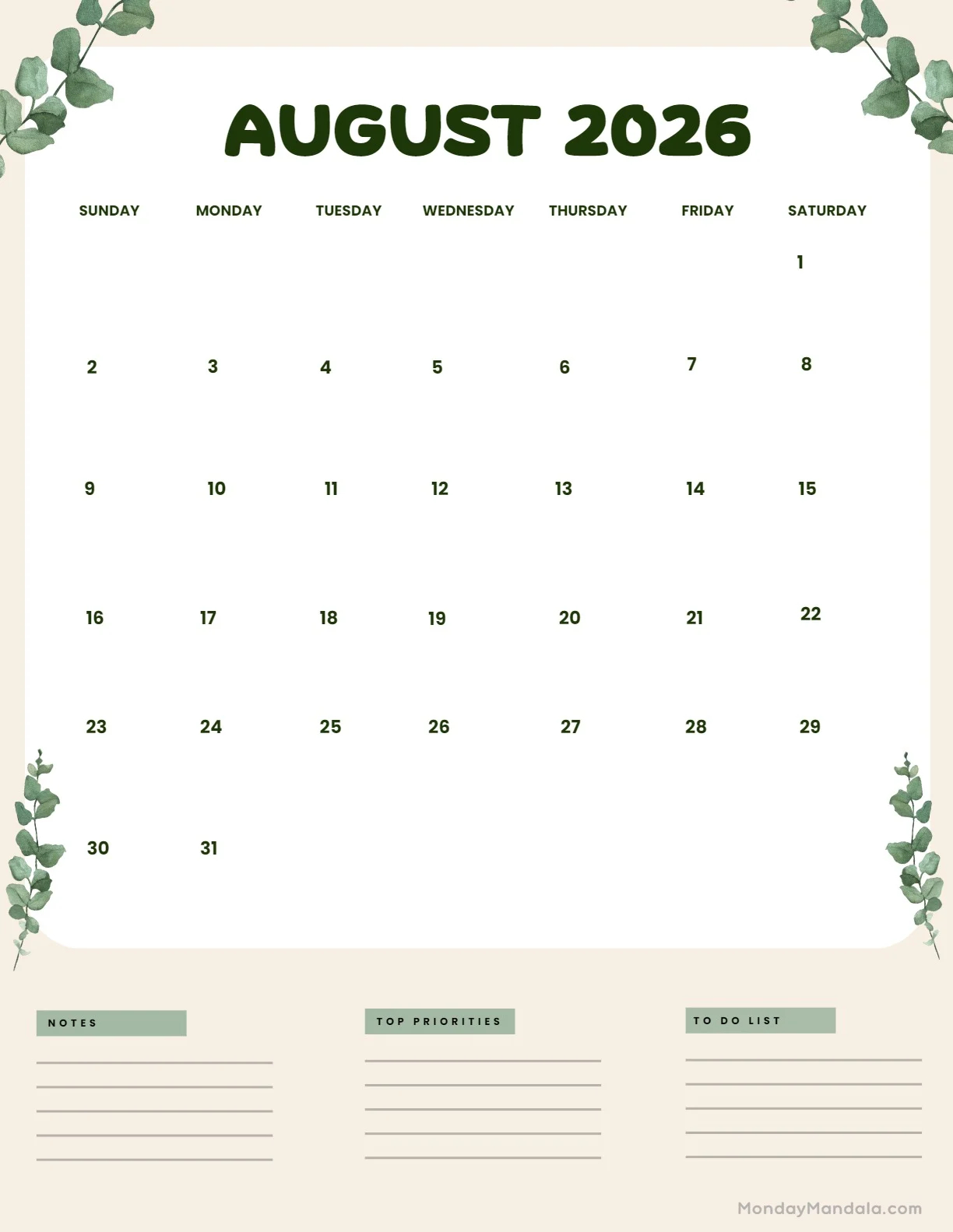 August 2026 Calendar Printable Weekly August 2026 Calendar Printable Weekly