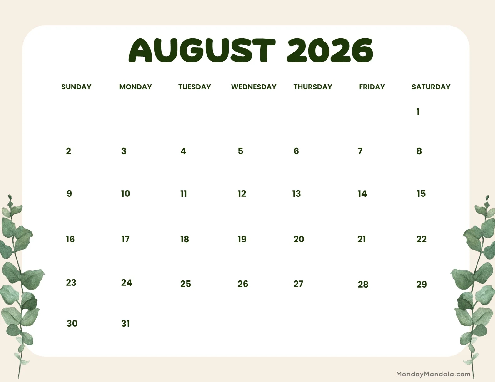 August 2026 Calendars 52 Free PDF Printables 