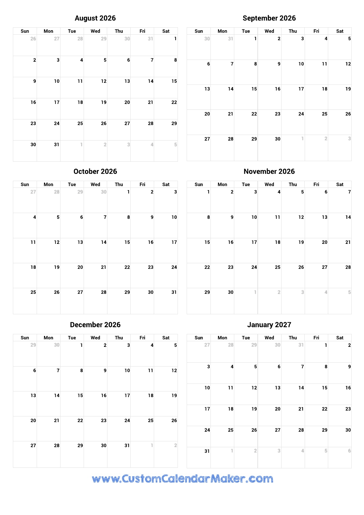 Printable August Calendars 2026