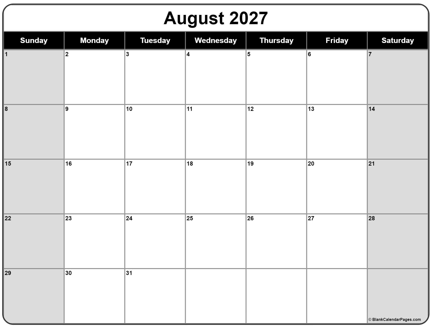 Printable Calendar For June July And August 2027