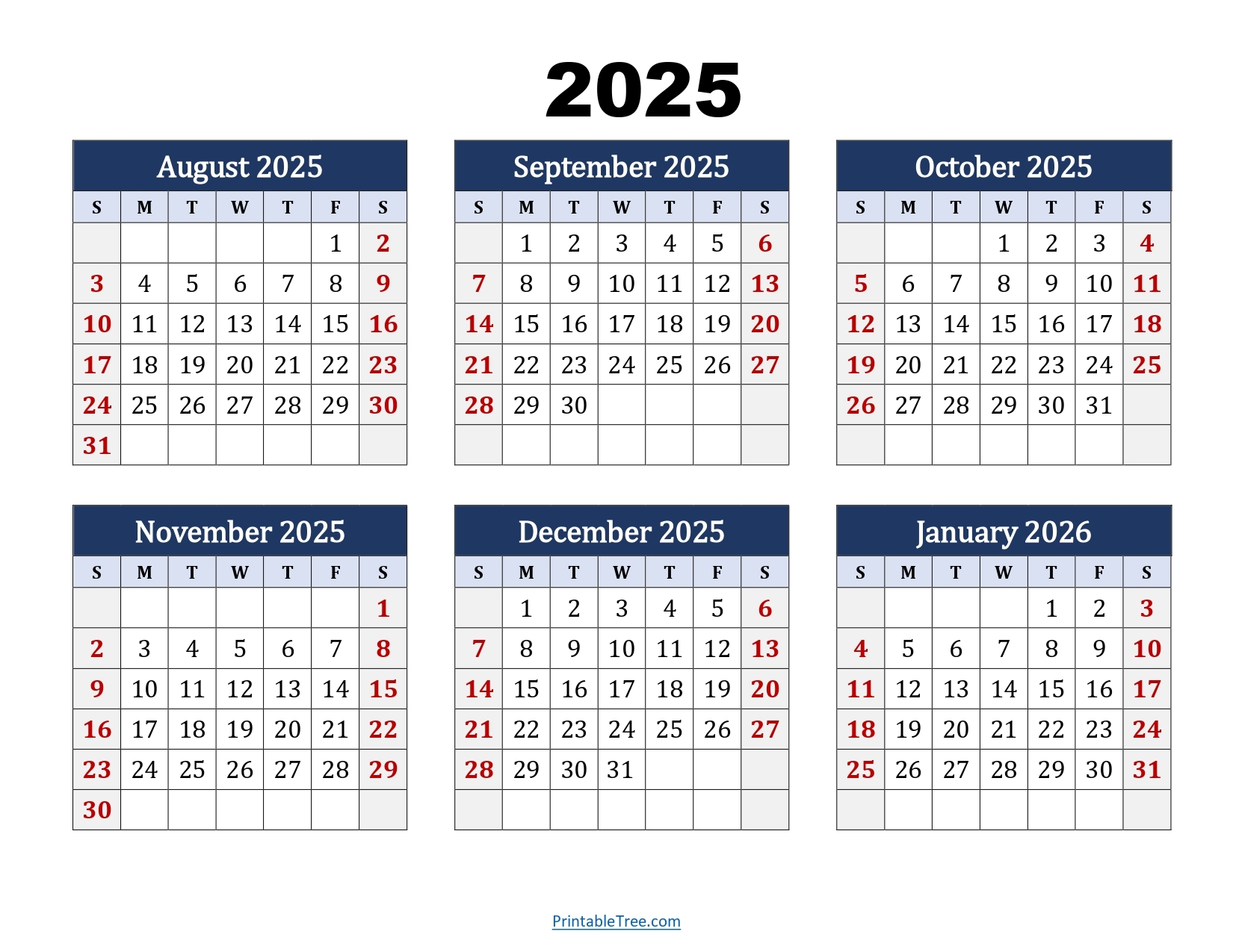 Printable Monthly Calendar 2025-2026