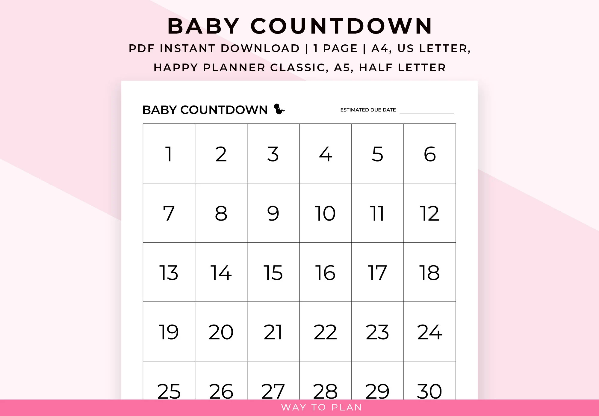 Baby Countdown Calendar Printable Pregnancy Countdown Chart Baby Countdown Gift Pregnancy Checklist Pregnancy Planner Insert A5 A4 PDF Etsy