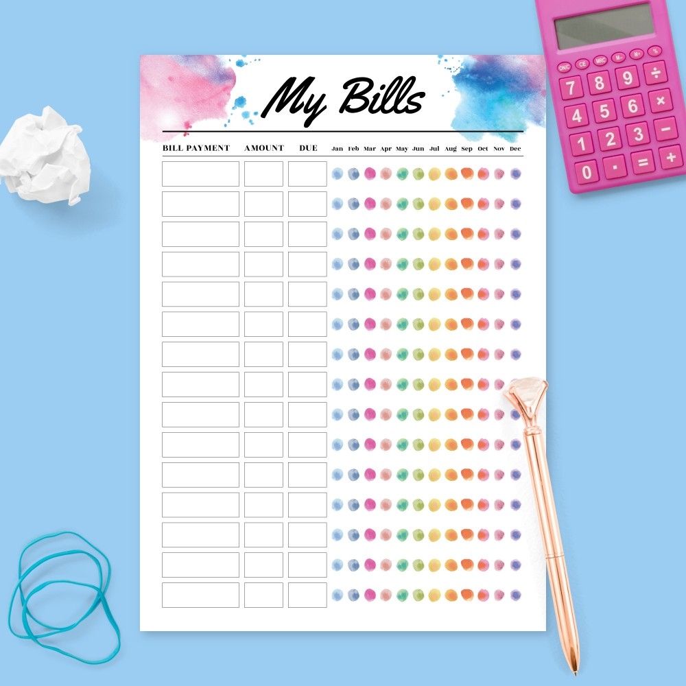 Printable Bill Calendar Pdf