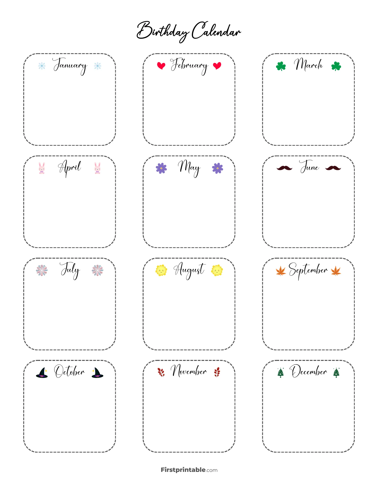 Birthday Calendar 30 Free Templates