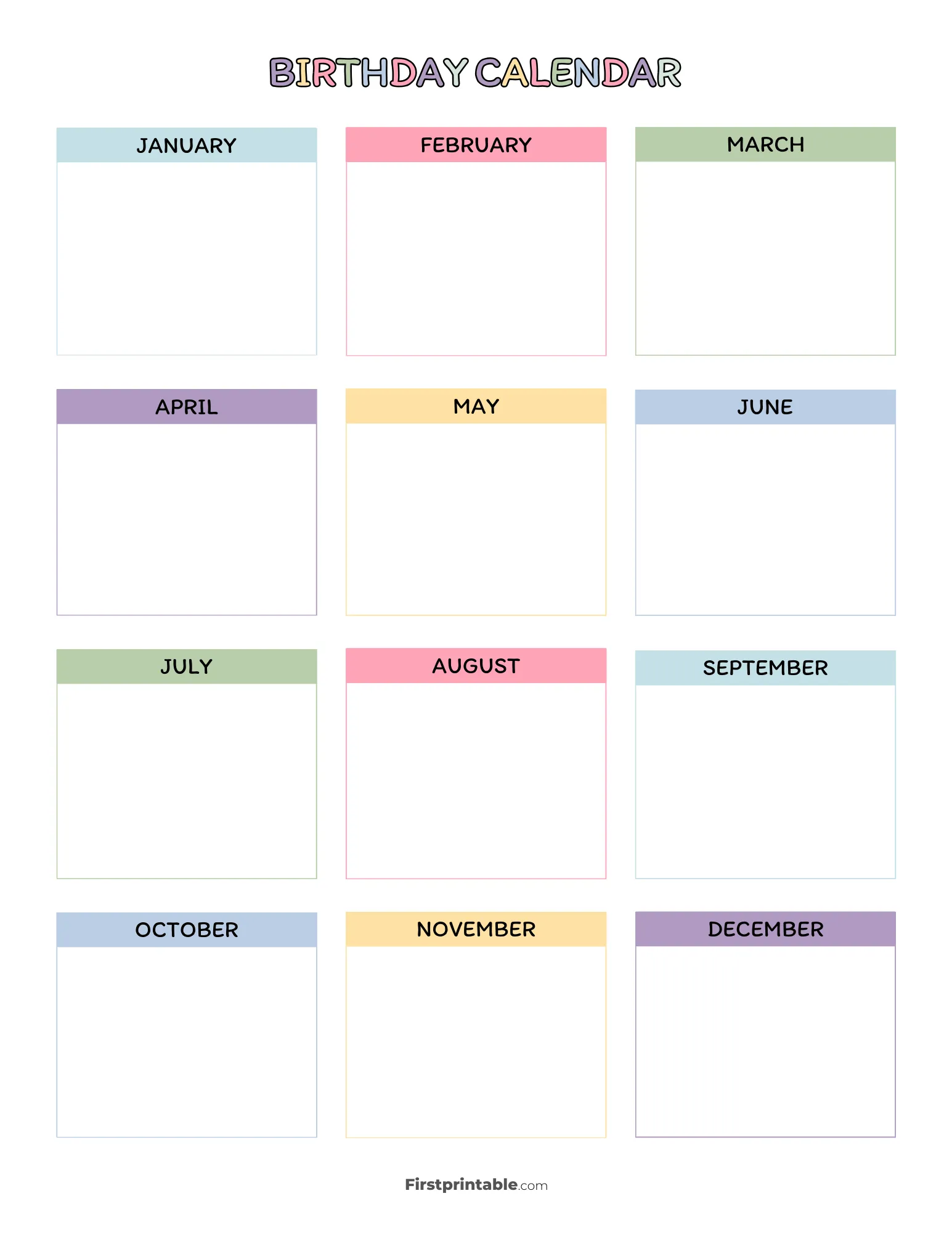 Birthday Calendar 30 Free Templates