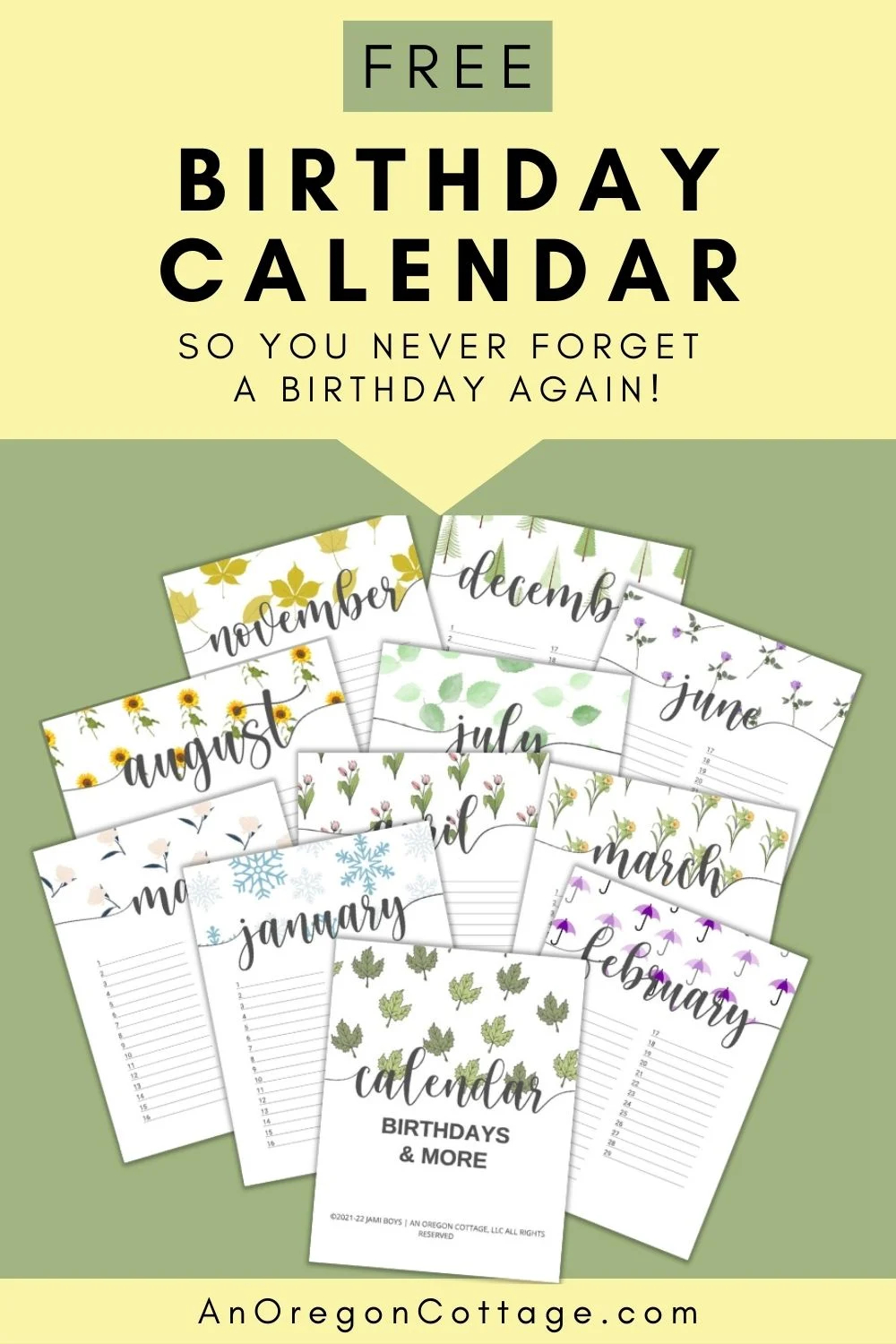 Birthday Calendar Printable Free Download An Oregon Cottage