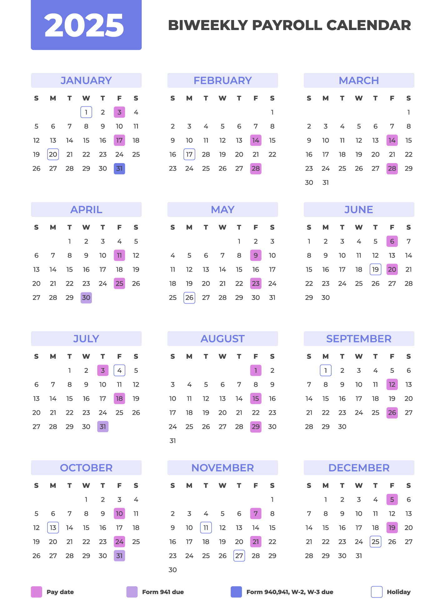 Biweekly Payroll Calendar 2024 2025 Free Google Docs Template