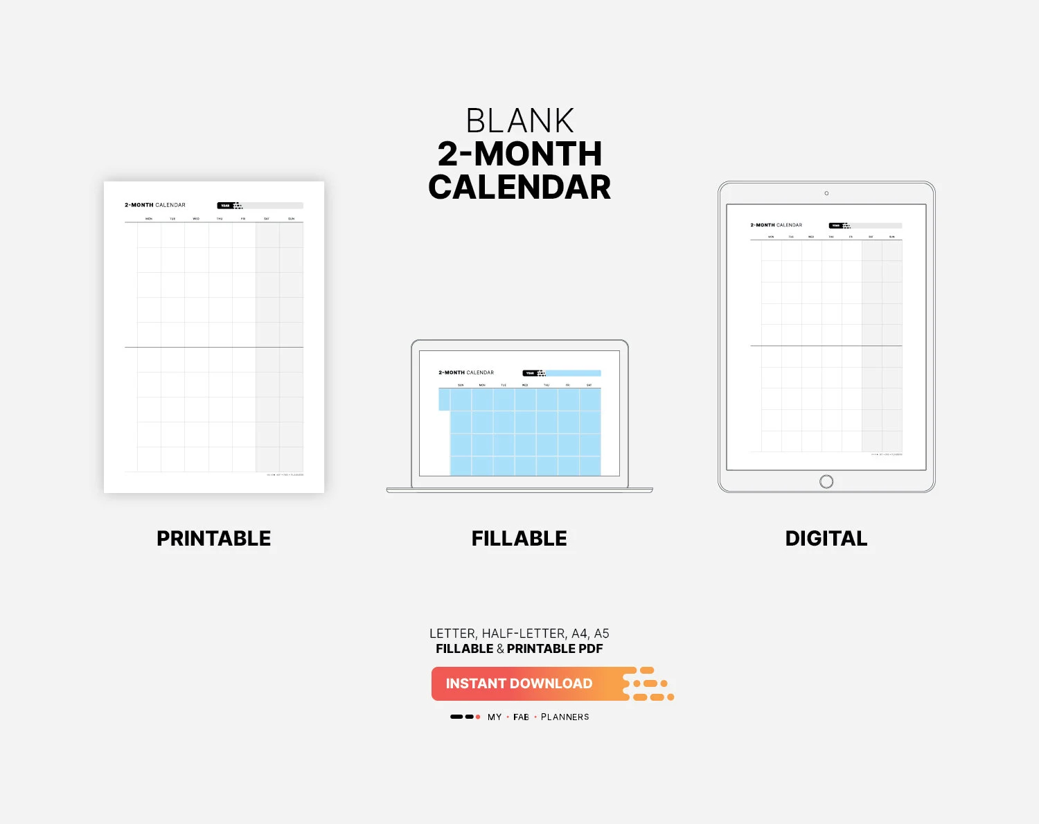 Blank 2 Month Calendar Printable