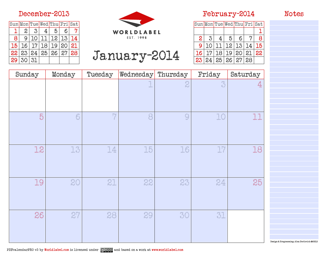 Blank 2014 Editable Fillable PDF Calendar Pro Free Printable Labels Templates Label Design WorldLabel Blog 