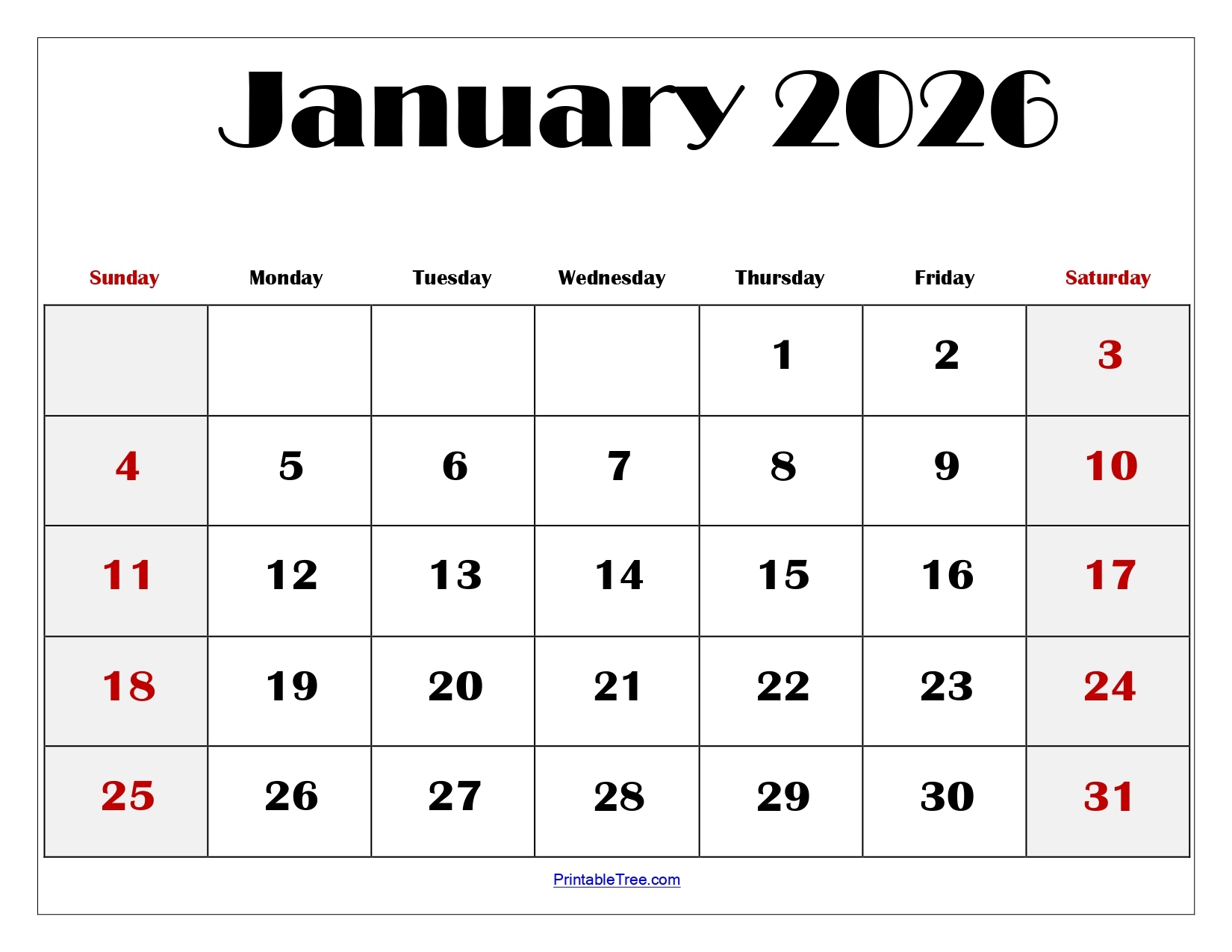 Printable Blank Calendar With Dates 2026