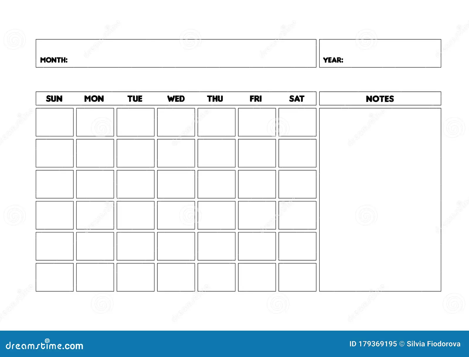Blank Monthly Calendar Template Undated Monthly Planner Stock Illustration Illustration Of Personalisable Friday 179369195
