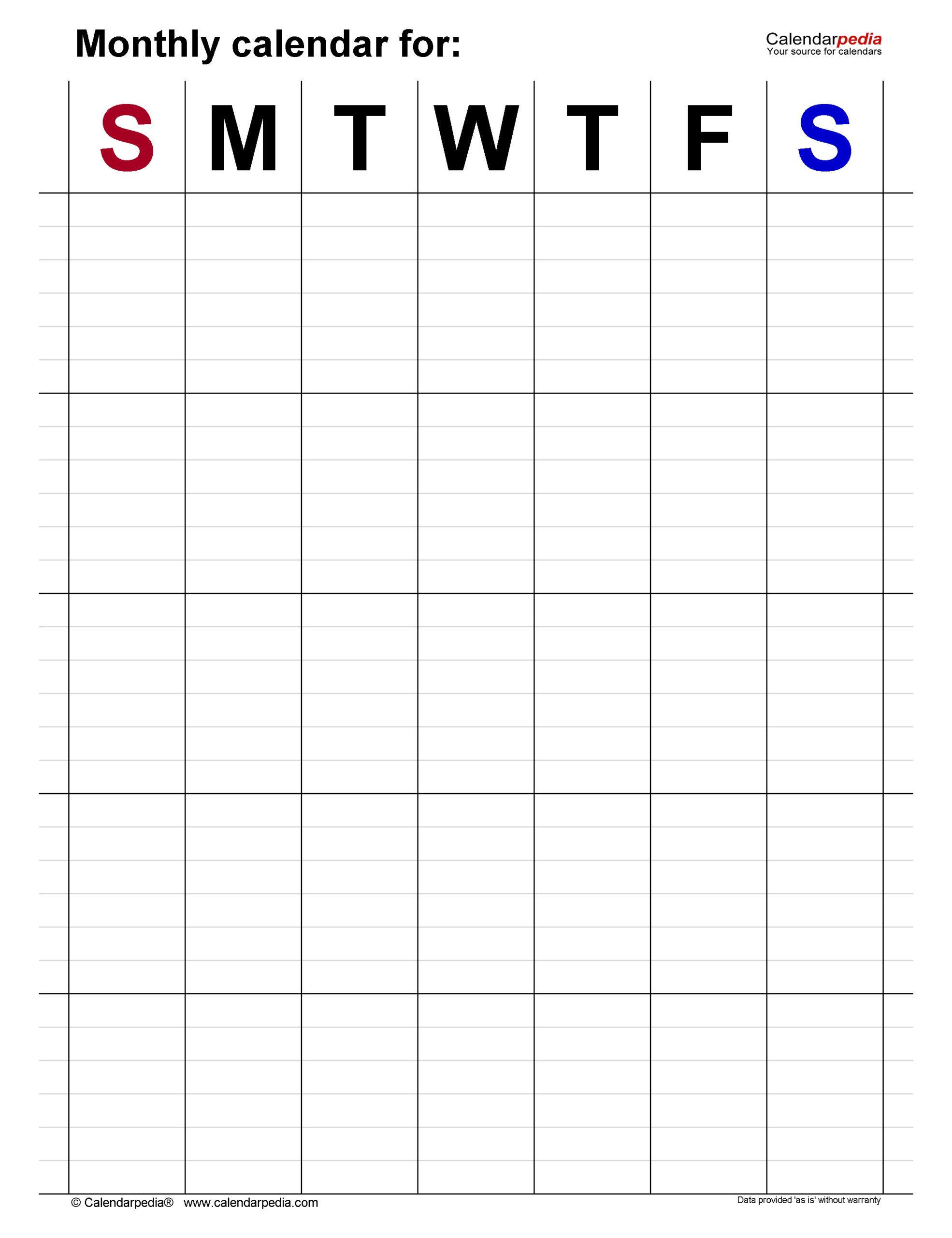 Monthly Blank Calendar Printable