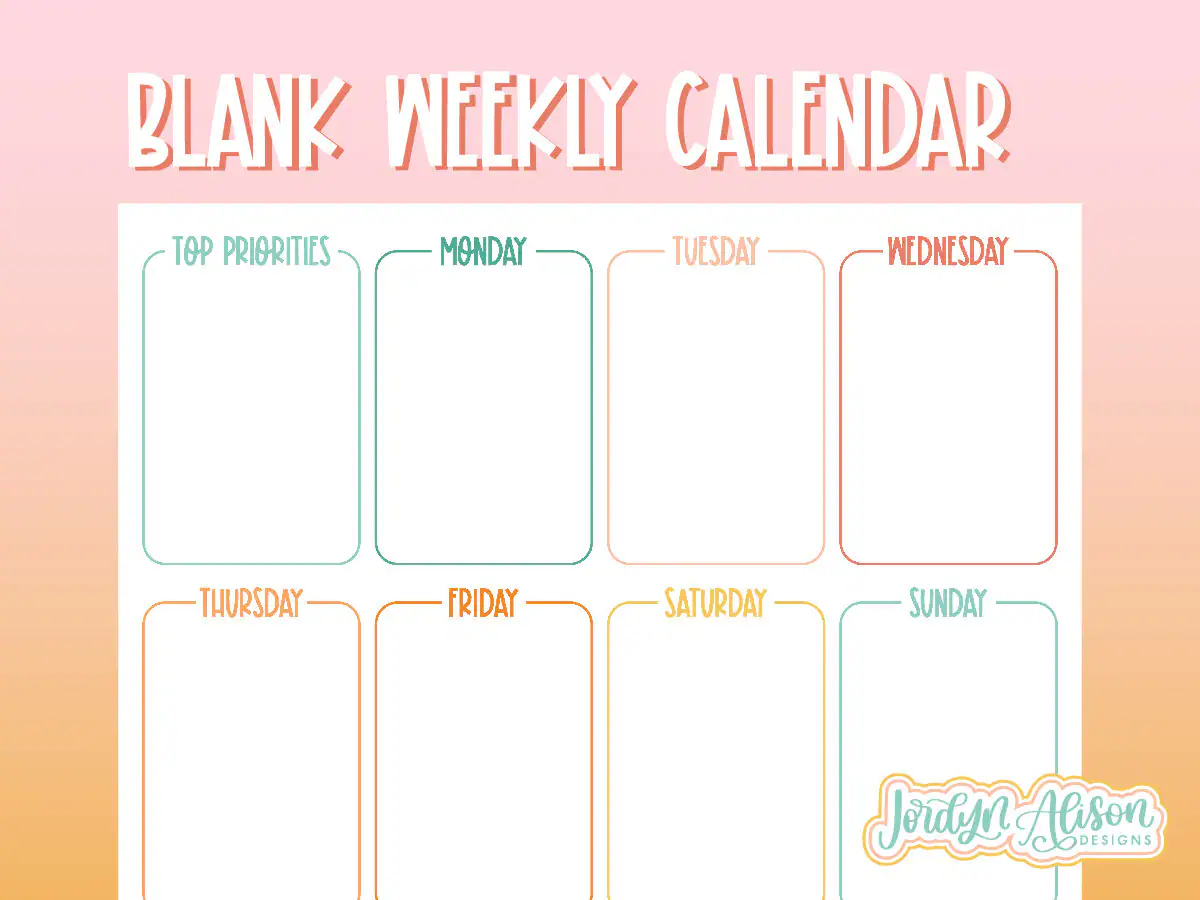 Blank Weekly Calendar Template Simple Calendar Printable Calendar Pages Weekly Work Schedule Template Weekly To Do List Printable Etsy