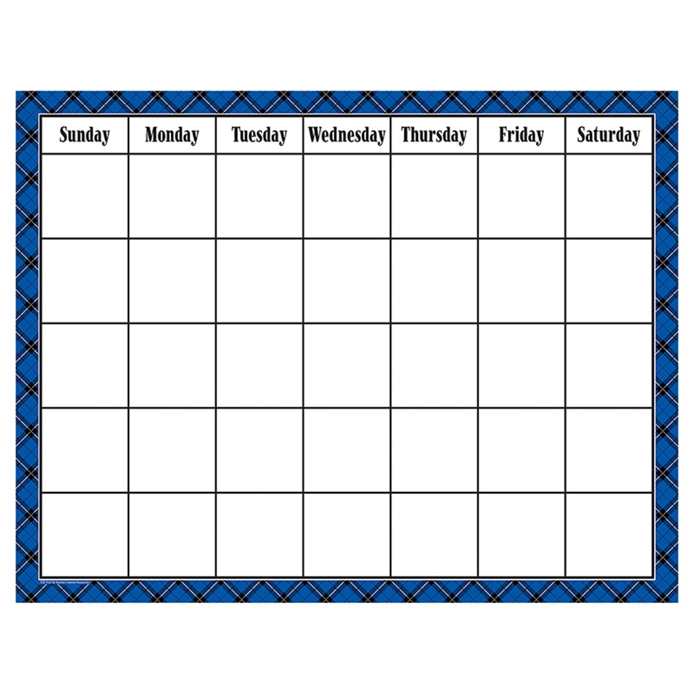 Blue Plaid Calendar Chart TCR7547 Teacher Created Resources