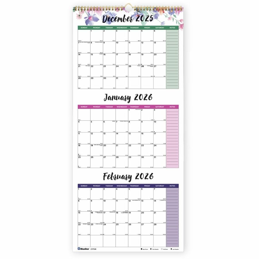 Blueline 3 Month Colorful Wall Calendar Office Express
