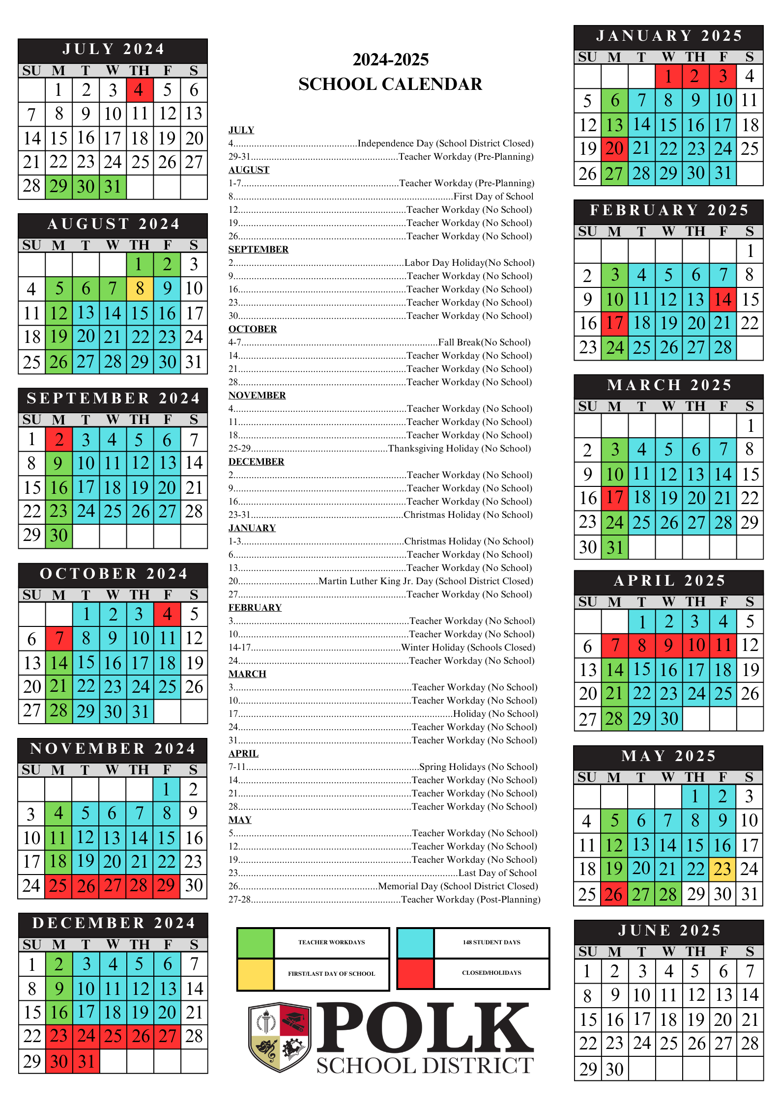 Board Of Education Approves 2024 2025 School Calendar Polk School District