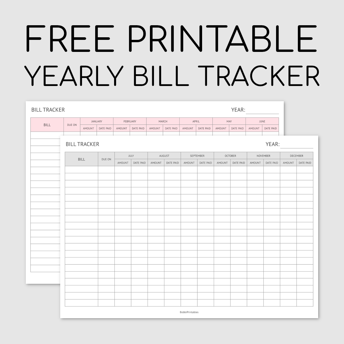 Free Printable Bill Calendar
