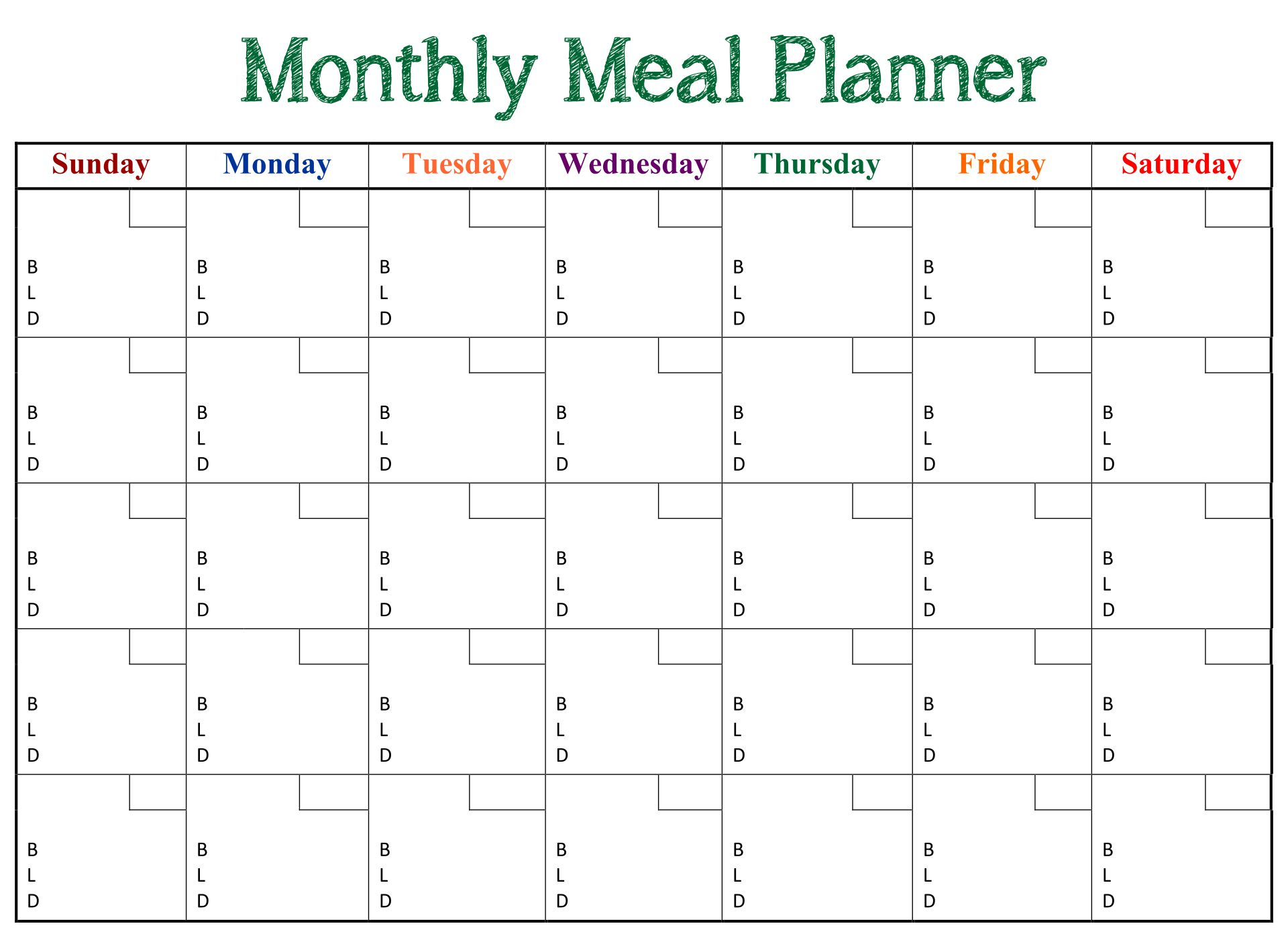 Breakfast Lunch Dinner Meal Plan Printable Printable Design Resources
