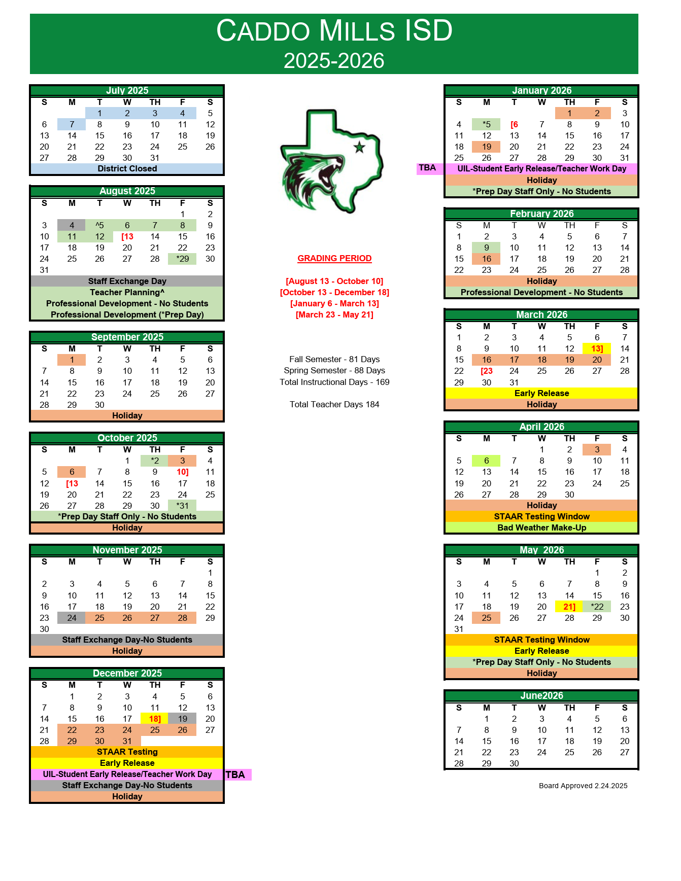 Caddo Mills ISD School Calendar 25 26 PDF Revised EduCounty