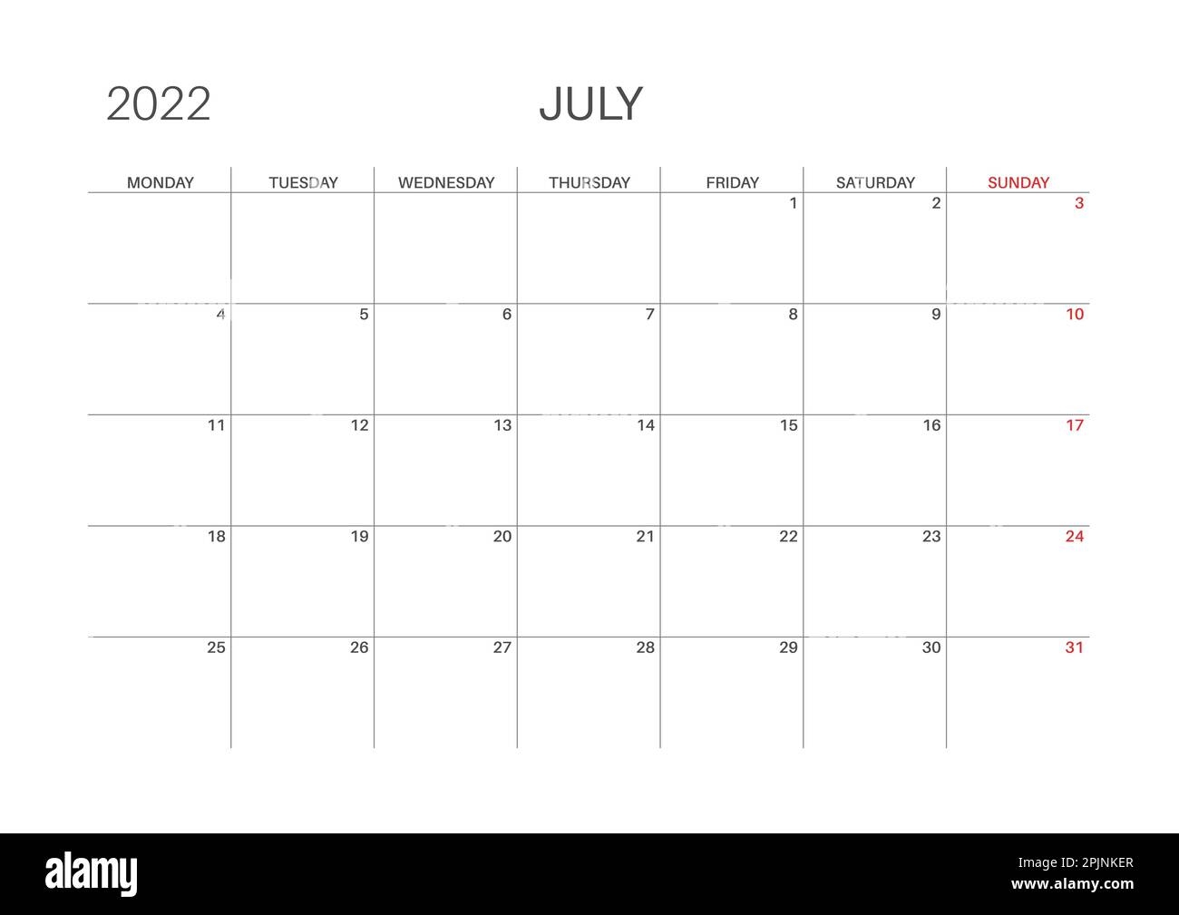 July Monthly Calendar Printable
