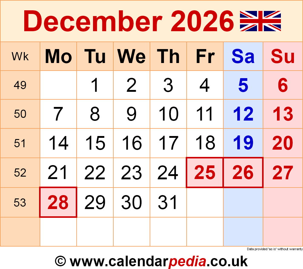 Blank Monthly Calendar December 2026 Printable