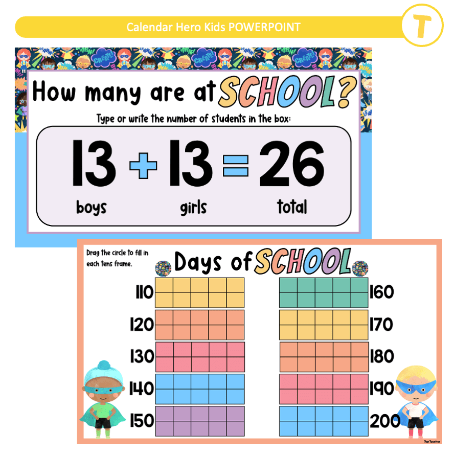 Calendar Hero Kids POWERPOINT Top Teacher