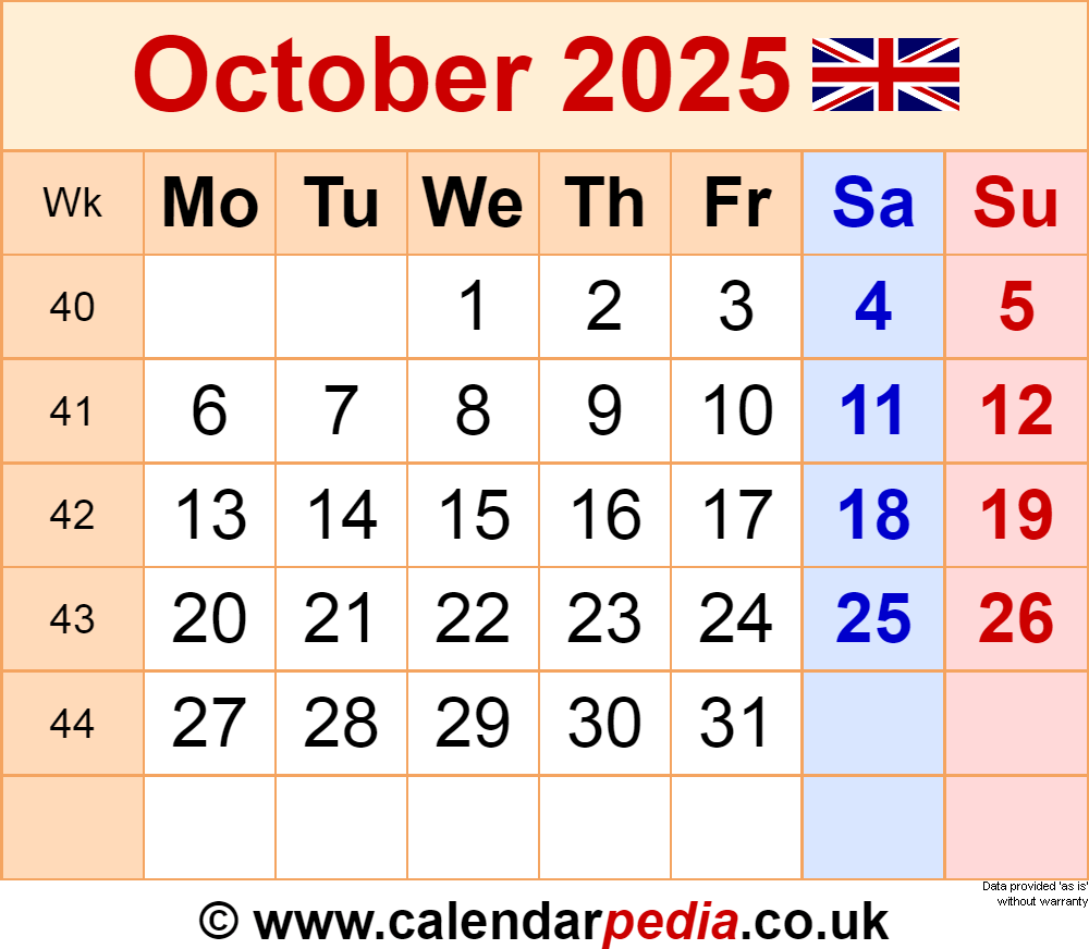 Printable October 2025 Calendar Page