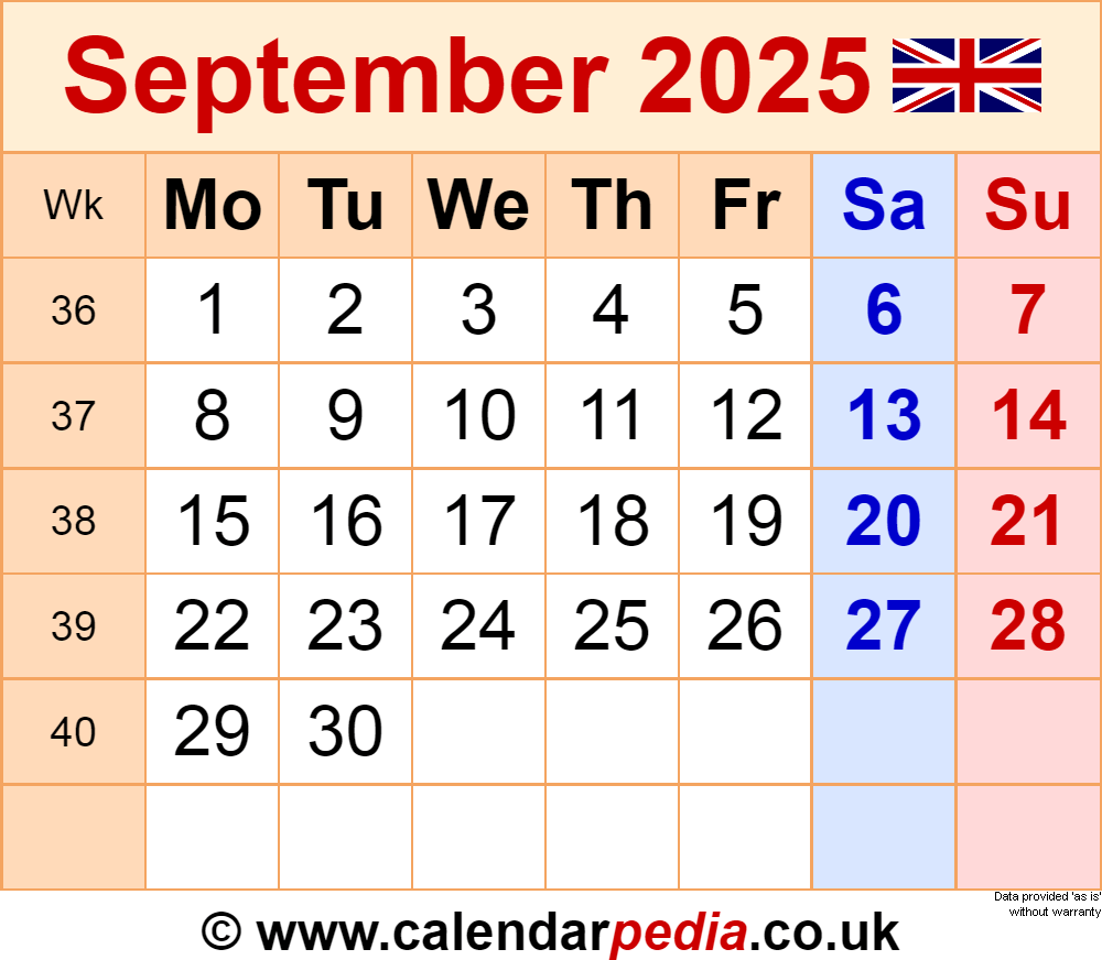 Monthly Calendar Printable September 2025