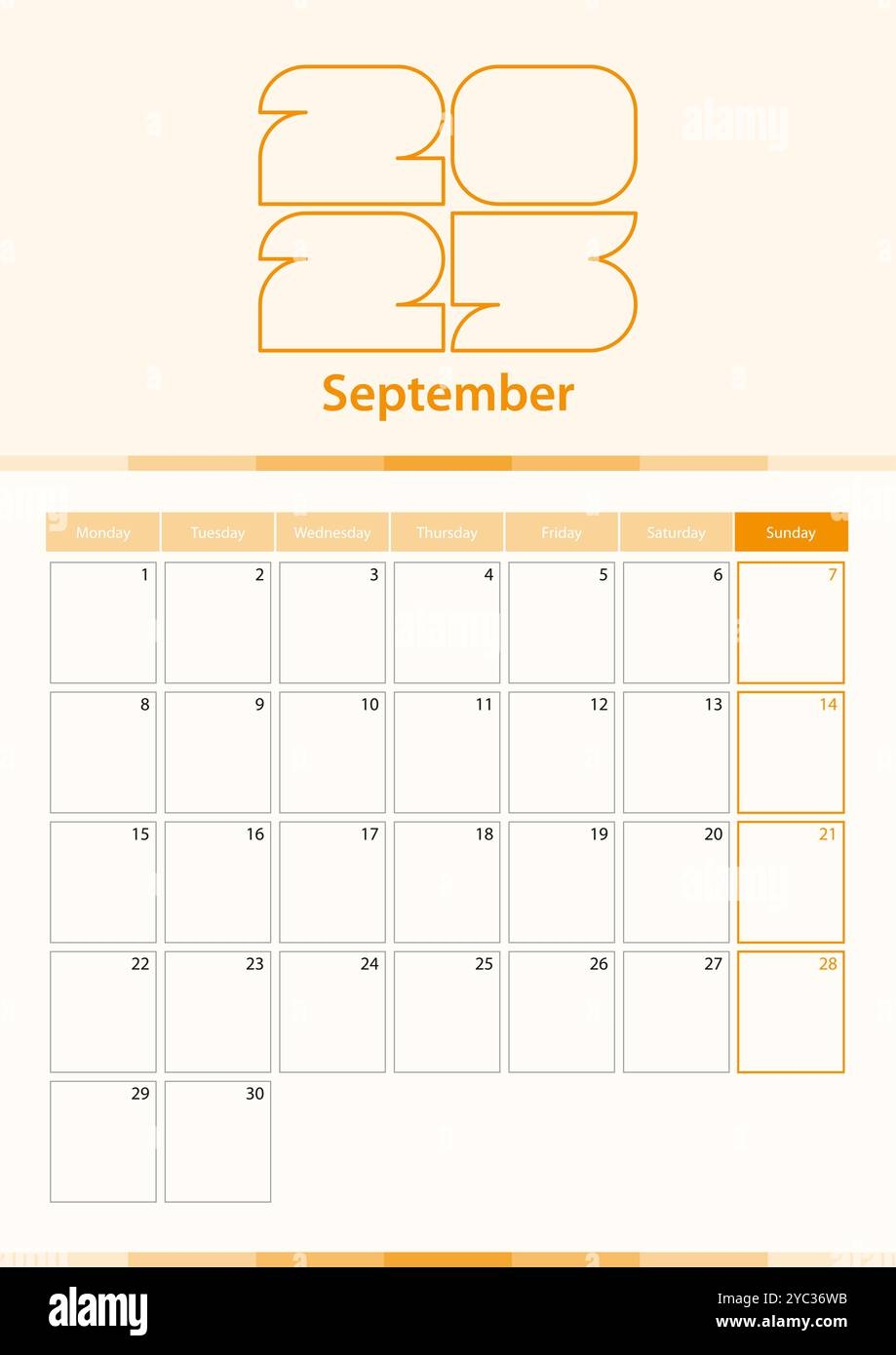 Calendar Sheet September Month In Stock Vector Images Alamy