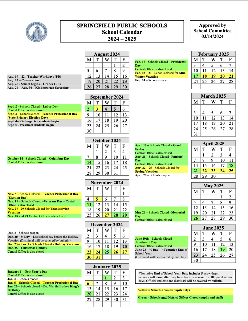 Calendar Springfield Public Schools