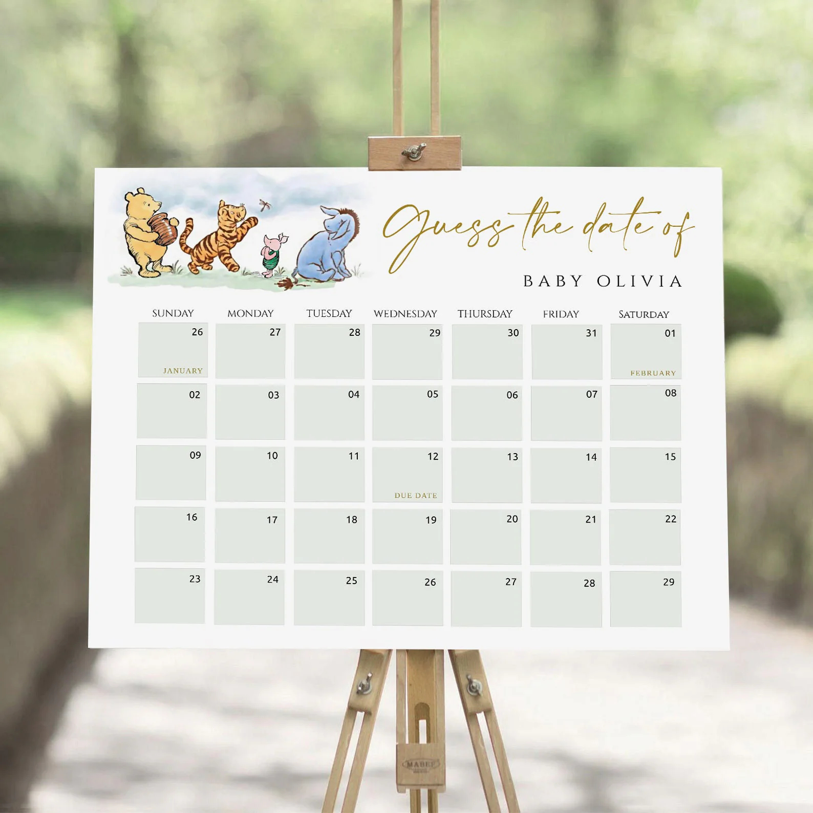 Classic Winnie The Pooh Baby Due Date Calendar Baby s Birth Date Game Baby Shower Due Date Calendar Game Gender Neutral CWG Etsy