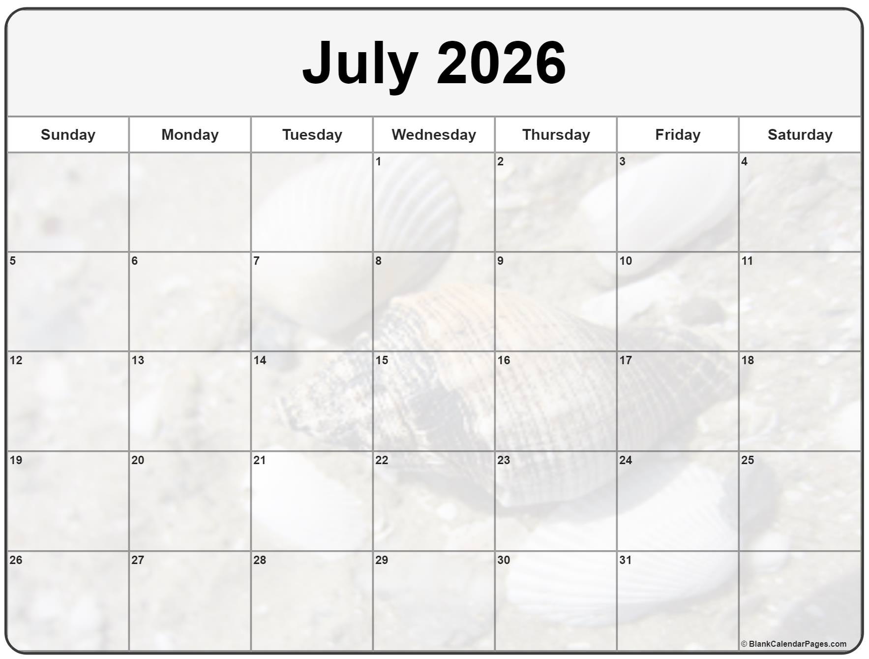 Collection Of July 2026 Photo Calendars With Image Filters 