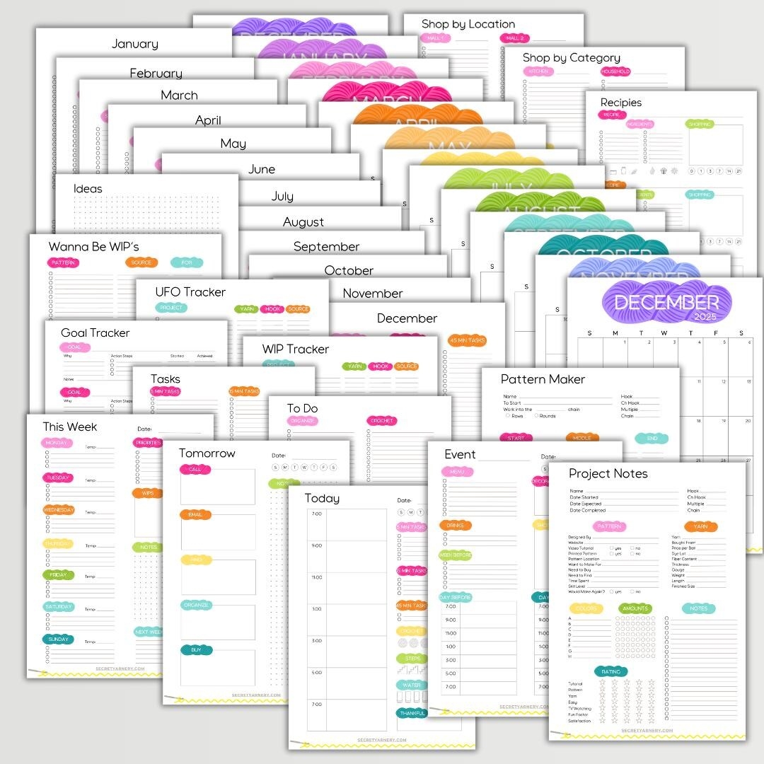 Crochet Life Productivity Planner 2025 62 Pages Of Printable Yarn Tracking Project Planning And Full Calendar Etsy