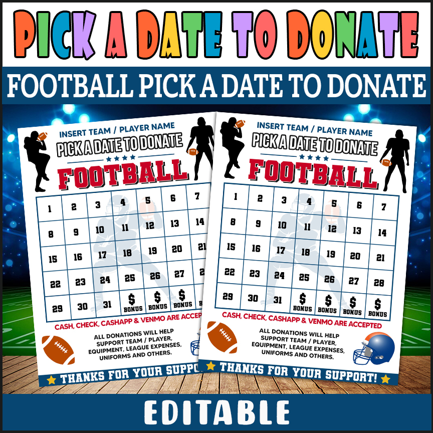 Customizable Football Sports Donation Calendar Pick A Date To Donate Rugby Fundraiser Template Made By Teachers