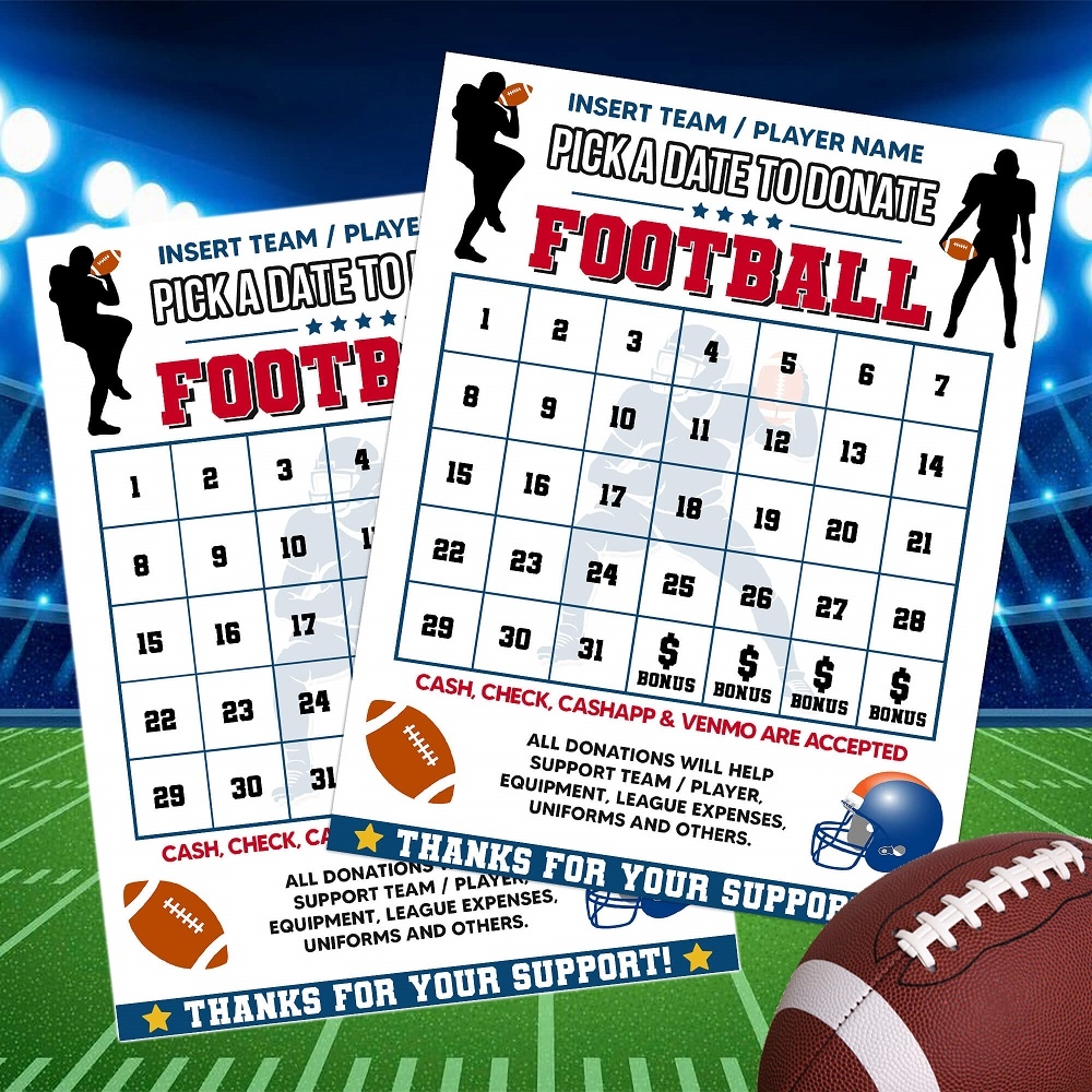 Customizable Football Sports Donation Calendar Pick A Date To Donate Rugby Fundraiser Template Made By Teachers