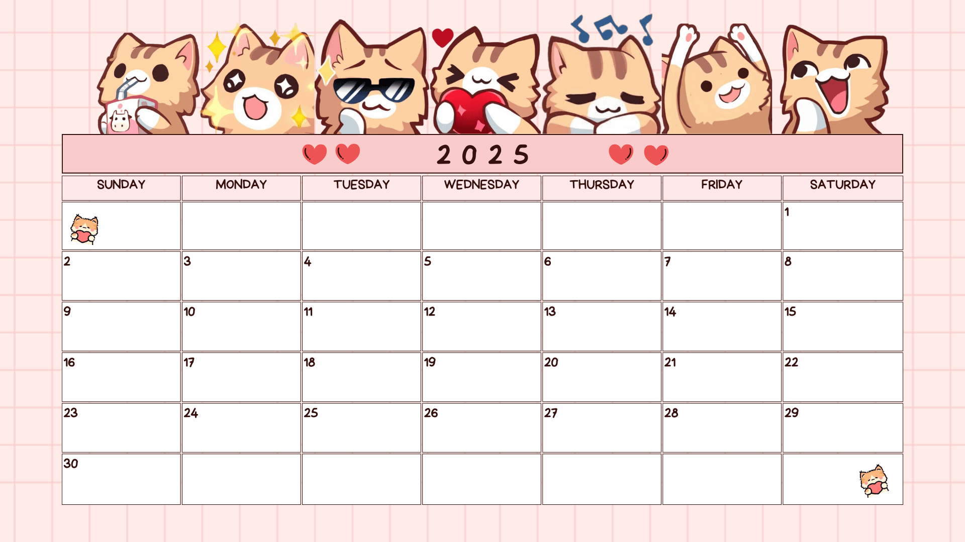 Monthly Calendar 2025 Printable Cat