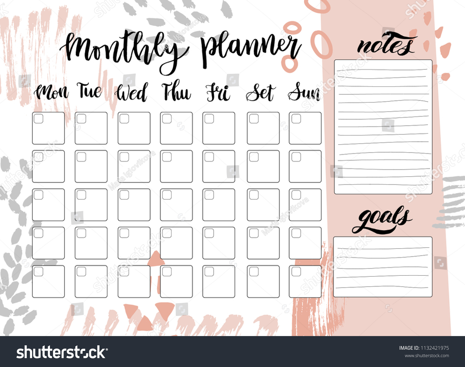 Cute Monthly Planner Doodles Hand Lettering Stock Vector Royalty Free 1132421975 Shutterstock