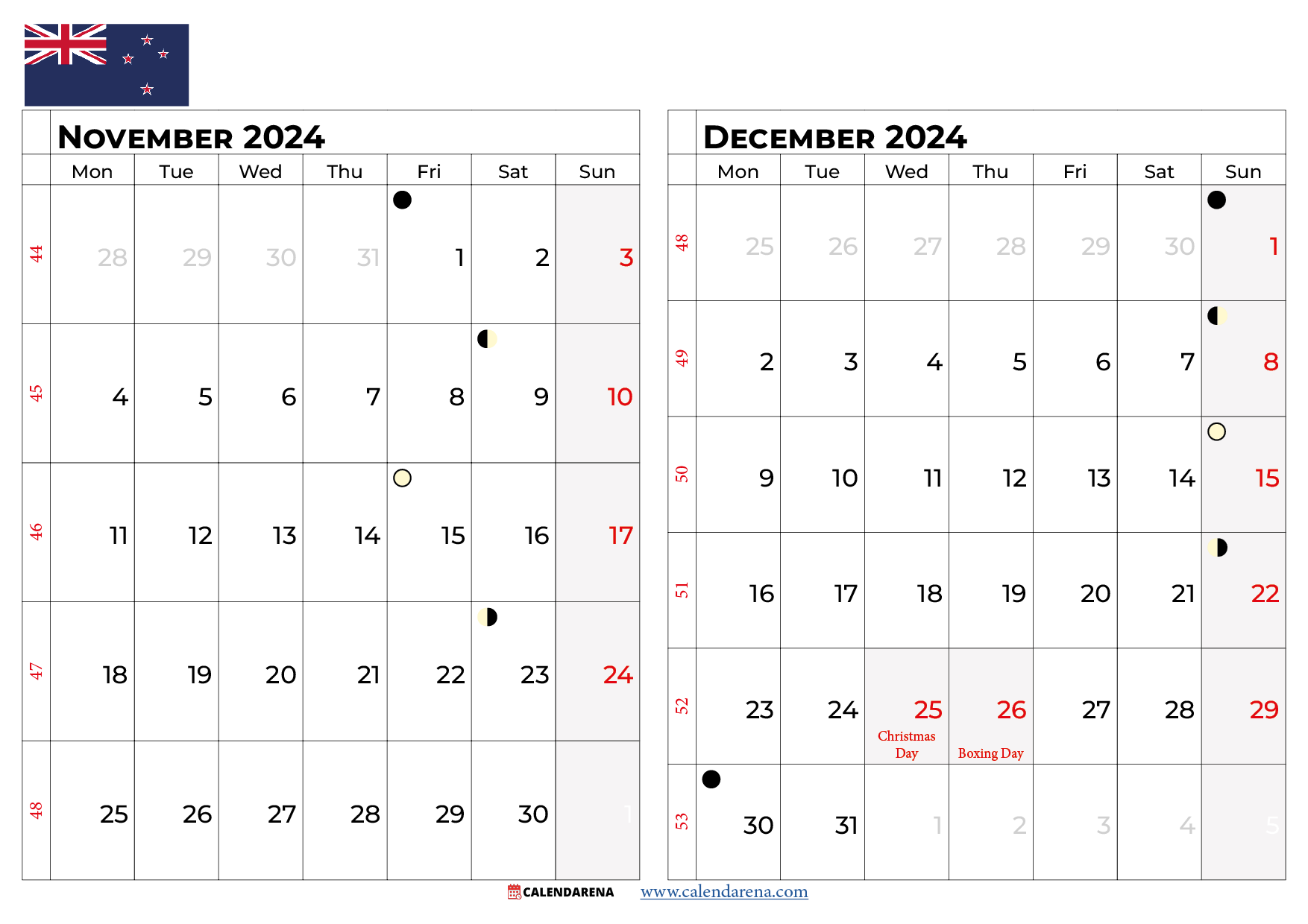 November December Printable Calendar