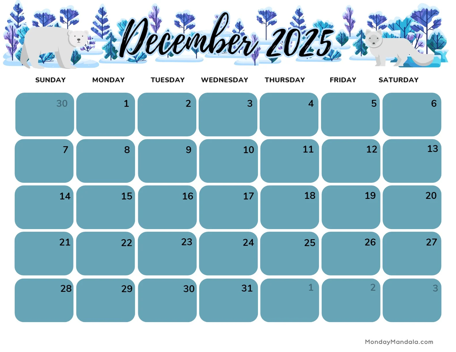 December 2025 Calendar 52 Free PDF Printables 