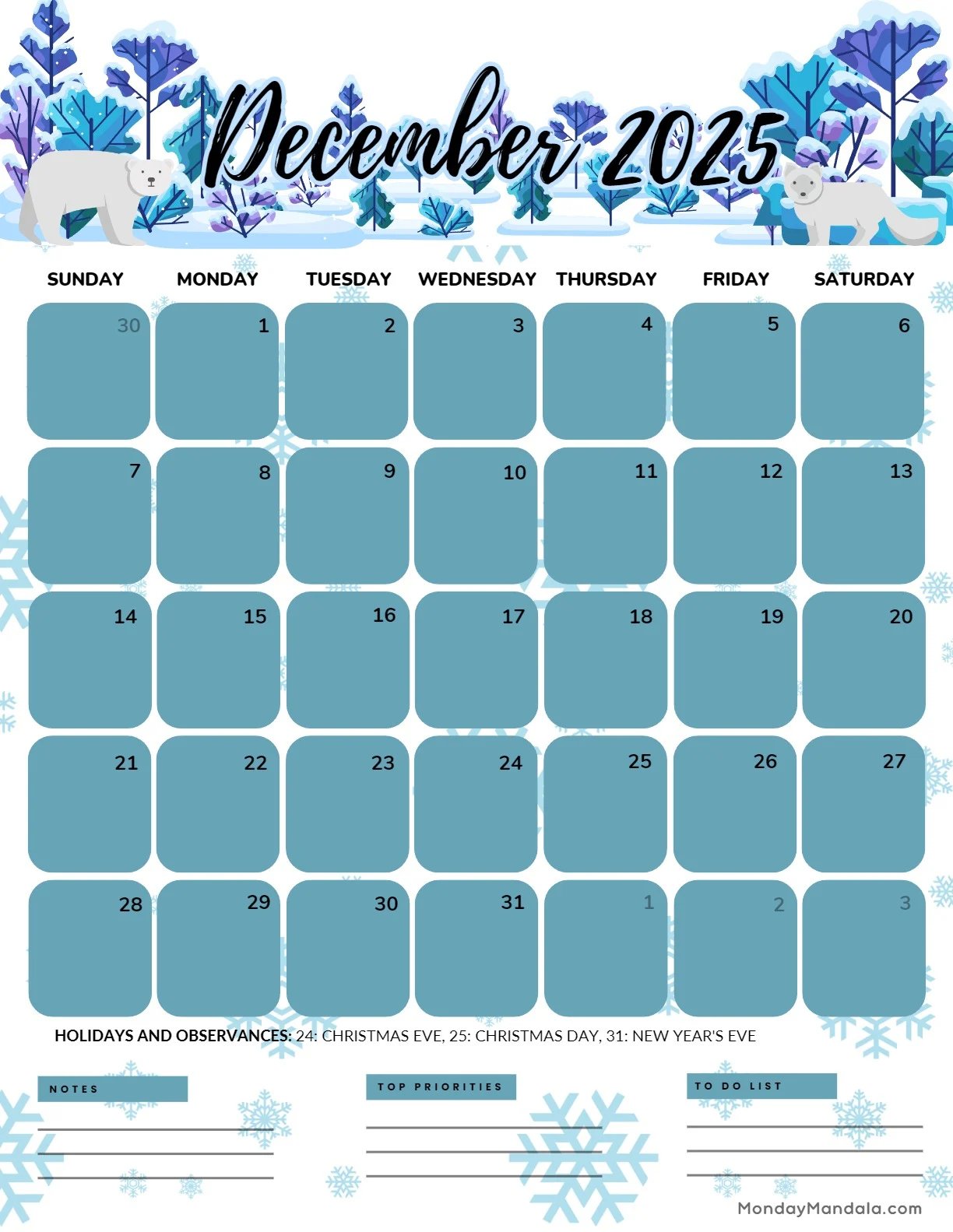 Printable Fancy Calendar 2025