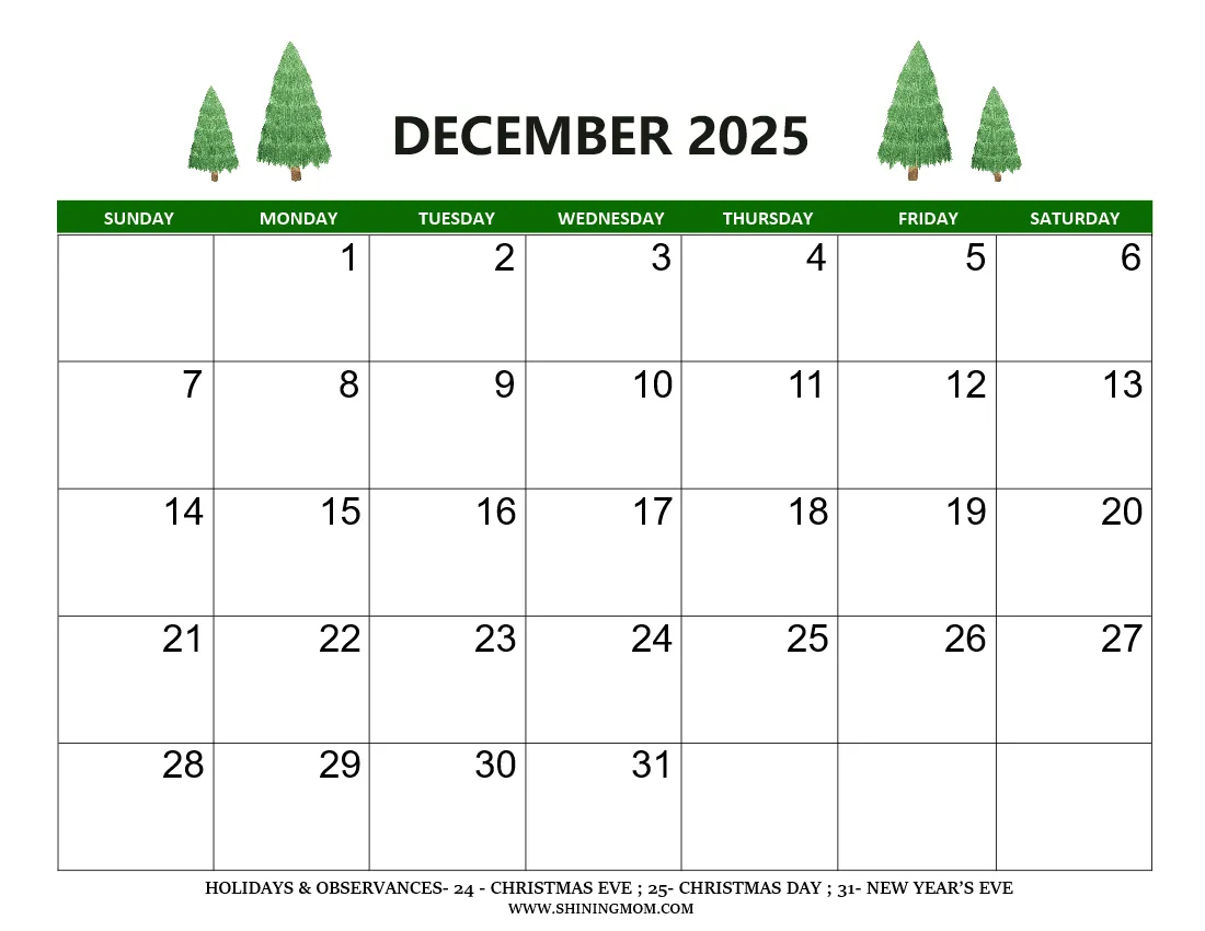Printable 2025 Calendar December