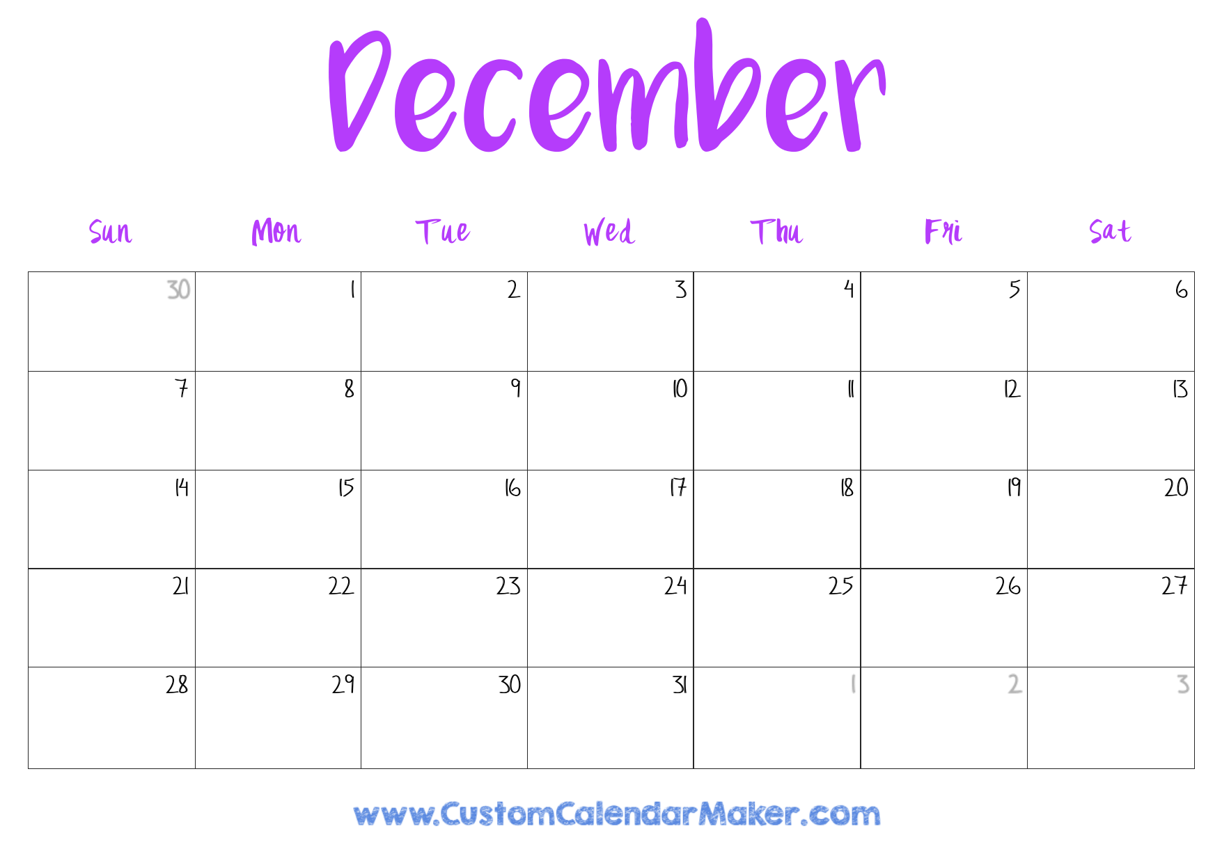 Printable December 2025 Calendar Pdf