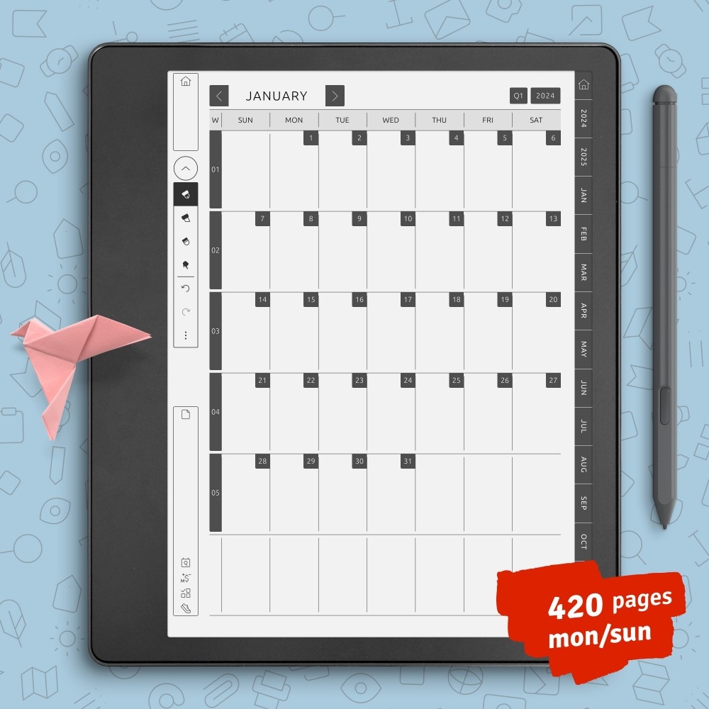 Download Customizable Kindle Scribe Monthly Calendar For 5 Years