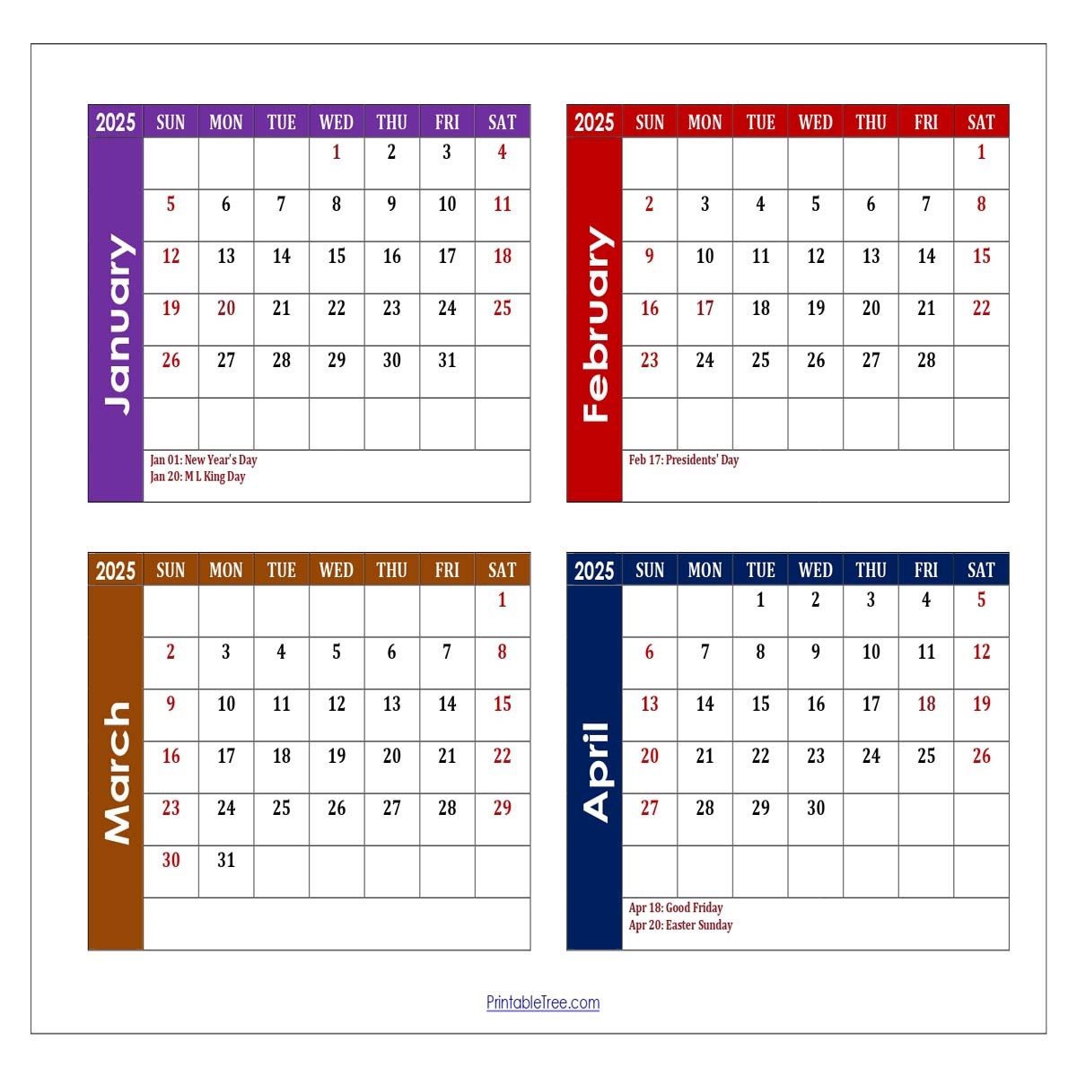 Download Free Monthly 2025 Calendar Printable PDF With Holidays Template